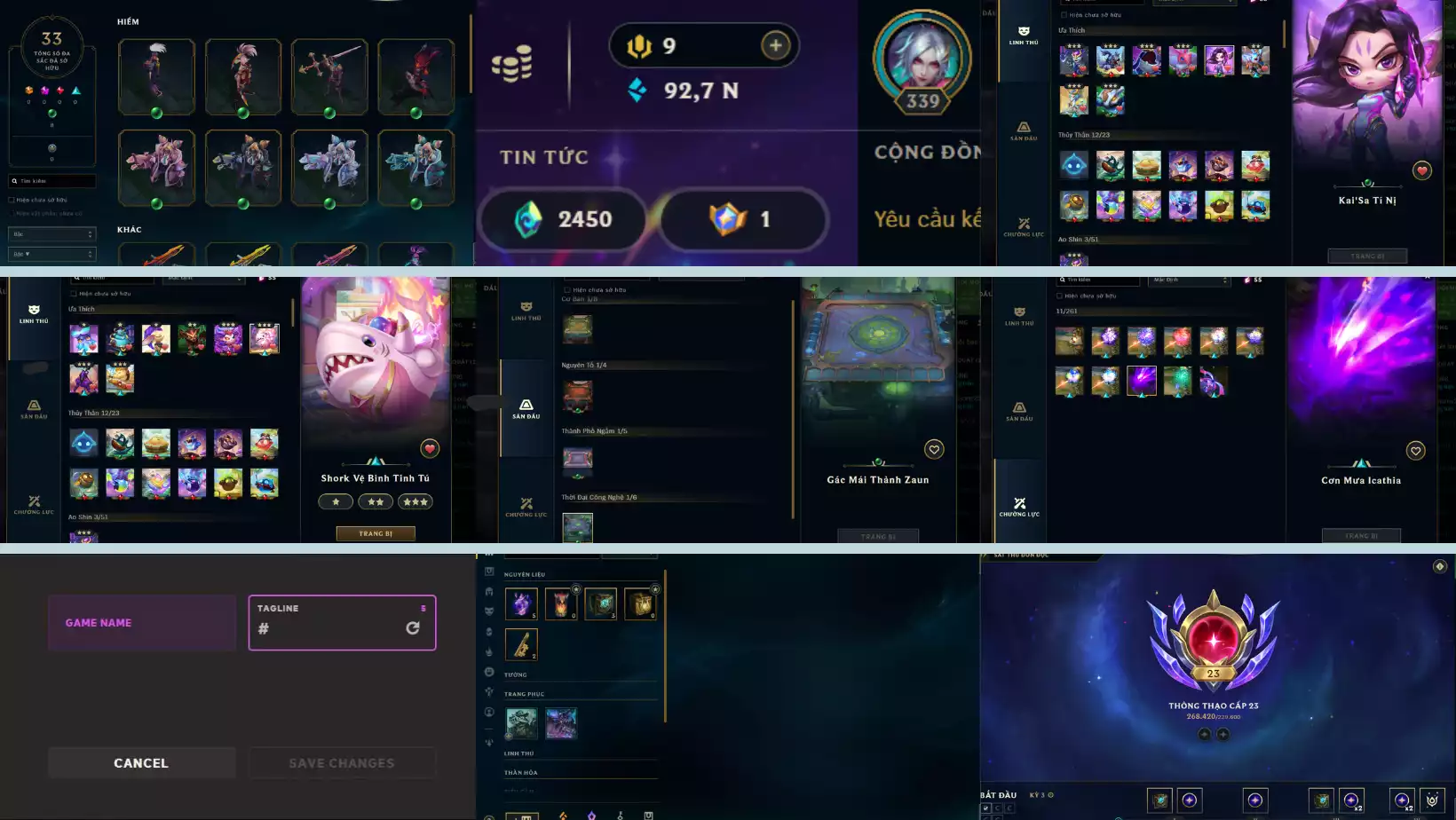 Ảnh ACC ONECHAMP AKALI FULL SKIN AKALI SKIN : 266 FULL 5 CAM 6 TÍM 40 ĐỎ 126 SỬ THI 33 ĐA SẮC LV : 339 DƯ 92K THL RANK ĐỒNG 4 DTCL : NHIỀU PET 3 SAO SÂN CHƯỞNG ĐẦY ĐỦ CÒN ĐỔI TÊN